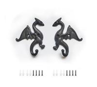 CatchDragon Cast Iron Dragon Wall Hooks Set of 2, Heavy Duty Decorative Dragon Coat Hooks, Rustic Gothic Wall Mounted Hooks for Coats, Keys, Towels, Entryway, Bathroom, Black Vintage Finish (A)