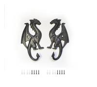 CatchDragon Cast Iron Dragon Wall Hooks Set of 2, Heavy Duty Decorative Dragon Coat Hooks, Rustic Gothic Wall Mounted Hooks for Coats, Keys, Towels, Entryway, Bathroom, Black Vintage Finish (B)