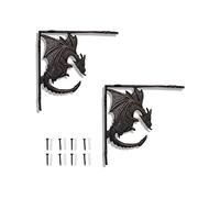CatchDragon Rustic Cast Iron L Shelf Brackets Holder Heavy Duty, Dragon Gothic Corbels Decorative, Closet Pegboard Wall Corner Brackets Mounted for Shelves (Anti Gold-1)
