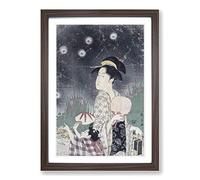 Catching Fireflies by Eishosai Choki Framed Print | A2 Walnut Framed Wall Art | Ready to Hang | Modern Nature Picture | Living Room Bedroom Lounge Office