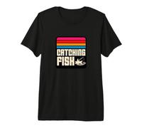 Catching Fish Retro Sunset Fishing Typography Artwork Premium T-Shirt