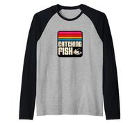 Catching Fish Retro Sunset Fishing Typography Artwork Raglan Baseball Tee