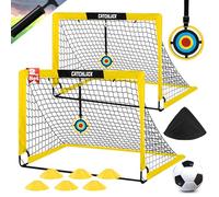 CATCHLUCK Football Goal Garden Football Goal Children's Goal Set of 2 Football Goals for Garden Pop Up Football Goal with Football, 6 Football Cones, 8 U-shaped Ground Nails and Carry Bag, Yellow