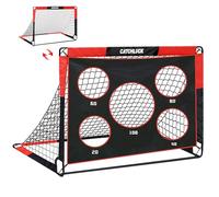 CATCHLUCK Football Goal Pop Up Kids Goal 2 In 1 Football Net for the Garden Portable Indoor Outdoor Foldable Training with Carry Bag, Red