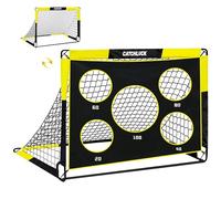 CATCHLUCK Football Goals for Garden Children, Children's Goal Wall Football Goal with 5 Shot Holes and Carry Bag, Ground Nails, Yellow, 120 x 90 x 90 cm