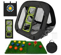CATCHLUCK Golf Nets for Garden, Golf Chipping Net 5 Modes, Pop Up Practice Net Indoor Outdoor Training Equipment with Hitting Mat and 12 Foam Balls, Black (Target Cloth)