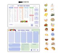 CATCHY - My First 100 Foods Tracker + Our Weekly Menu Set - 1 Magnetic Whiteboard Checklist, 1 Food Planner, 20 Fridge Magnets + 1 Marker - For Introducing Solids & Weekly Meal Planning - Reusable