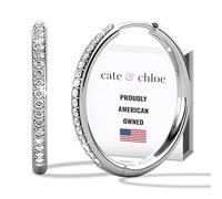 Cate & Chloe Bianca 18k White Gold Hoop Earrings with Swarovski Crystals, Crystal Drop Dangle Earrings, Best Silver Hoops for Women, Sparkle Round Hoops for Ladies, Small Hoop Earrings