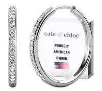 Cate & Chloe Bianca 18k White Gold Hoop Earrings with Swarovski Crystals, Crystal Drop Dangle Earrings, Best Silver Hoops for Women, Sparkle Round Hoops for Ladies, Small Hoop Earrings