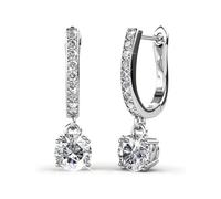 Cate & Chloe McKenzie 18k White Gold Dangling Earrings with Swarovski Crystals, Solitaire Crystal Dangle Earrings, Best Silver Drop Earrings for Women, Channel Set Drop Horseshoe Earrings