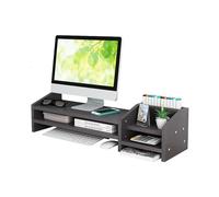 Catekro Monitor Stand Riser, 2 Tiers Wood Monitor Riser Stand with Storage Organizer, Multi-Purpose Desktop Organizer Riser for Computer,Laptop,Printer(Black)