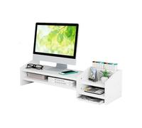 Catekro Monitor Stand Riser, 2 Tiers Wood Monitor Riser Stand with Storage Organizer, Multi-Purpose Desktop Organizer Riser for Computer,Laptop,Printer(White)