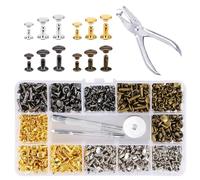 CATELL 180 Pcs Leather Rivets kit, 3 Sizes Leather Rivets with Punch Tool 4 Colours Rivets for Leather Metal Double Cap Tubular Rivets for DIY Clothes Crafts Belts Shoes Fabric Bags Jackets