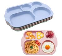 CATELL 4 Pcs Unbreakable Divided Dinner Plates for Kids & Adults - 5 Compartment Plates, Microwave & Dishwasher Safe for Daily Use, Camping & Picnic
