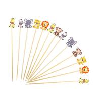 Catelves Animal Cocktail Sticks, Pack of 100 Animal Skewers Finger Food Children, Tiger Wooden Skewers Lion Cocktail Decoration 13 cm, Animals Toothpicks Wood 6 Styles, Cheese Skewers Fruit Skewers