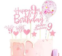 Catelves Cake Decoration 9th Birthday Girl Boy, Pack of 10 Pink Happy 9th Birthday Cake Topper, Glitter Cake Decoration Birthday 9 Years Girl, Sweet 9 Cupcake Decoration 9 Birthday Decoration with