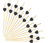 Catelves Heart Cocktail Sticks, Pack of 100 Wooden Skewers, Heart Finger Food Skewers, Cocktail Decoration Toothpicks, Heart Made of Wood, Black Heart Cocktail Sticks, 12 cm, Cheese Skewers, Fruit