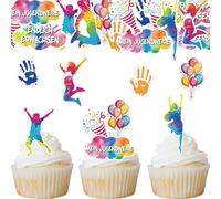 Catelves Meine Jugendweihe Cake Decorations Edible Pack of 50 Cupcake Toppers Youth Consecration Girl Boy Finally Adult Muffin Decoration Edible Wafer Cake Decoration Guest Gift