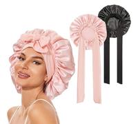 Catelves Pack of 2 Silk Bonnet for Sleeping, Long Hair, Silk Bonnet, Comfortable and Soft, Bonnet Silk, Hair Bonnet, Sleep Cap, Silk, Adjustable Wide Band for Attaching to the Head (Light Pink +