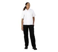 NISBETS Essentials Unisex Short Sleeved Chef Jacket in White with Black Buttons - Lightweight Polycotton - L - Pack of 2