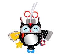 caterbee Baby activity hanging toy with In-Sight Car Mirror for car seat, stroller, crib, High contrast black and white baby toys for newborn Tummy time (Owl)