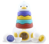 caterbee Baby Roly-Poly Ring Stacking toy with Matching Eggs and duck Shape for Develop Fine Motor Skills, Colors, and Patterns Recognition (Duck)