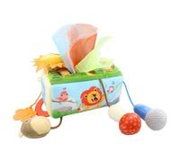 caterbee Baby Tissue Box Toy with Hanging Hook, Sensory Pull Out Fabric Tissues, Rattle & Teether, Montessori Hanging Toy for Stroller, Car Seat & Cot, Infant Development Toys (forest)