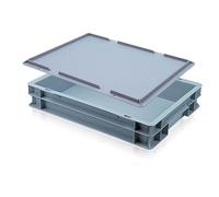 Caterbox Plastic Stacking EURO Storage Container, 6L, 400 x 300 x 75mm, Heavy-Duty, Grey (Box with Lid)