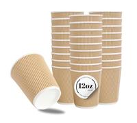 CaterCo 12oz Kraft Ripple Wall Coffee Cups - 50 Pack Triple Insulated Cups for Hot Drinks, Tea - Recyclable, Brown Paper Cups for Cafes, Takeaway, Office, Events - 12oz / 340ml - 50 Pack