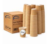 CaterCo 12oz Kraft Ripple Wall Coffee Cups - 500 Pack Triple Insulated Cups for Hot Drinks, Tea - Recyclable, Brown Paper Cups for Cafes, Takeaway, Office, Events - 12oz / 340ml - 500 Pack