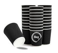 CaterCo 8oz Black Ripple Wall Coffee Cups - 100 Pack Triple Insulated Cups for Hot Drinks, Tea - Recyclable, Black Paper Cups for Cafes, Takeaway, Office, Events - 8oz / 237ml - 50 Pack