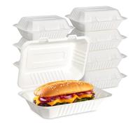 CaterCo Bagasse Clamshell Food Containers - 9 x 6 inch - 100 Pack - Biodegradable Sugarcane Container Box, Compostable, Eco-Friendly, Takeaway Boxes, 100 Pack (9x6 Inch, 1 Compartment)