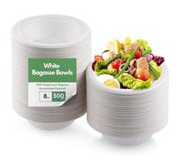 CaterCo Bagasse Sugarcane 8oz / 240ml Bowls - Strong, Disposable, Biodegradable, Compostable Eco-Friendly White Paper Bowl for Soup, Salad, Dessert, Party, BBQ - 8oz Bowls - 500 Pack