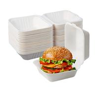 CaterCo Disposable Bagasse Clamshell Food Containers - 6 x 6 inch Burger Box 100 Pack, Biodegradable Sugarcane Container, Compostable, Eco-Friendly, Takeaway Boxes, 100 Pack (6x6 Inch, 1 Compartment)
