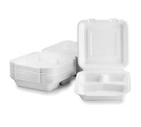 CaterCo Disposable Bagasse Clamshell Food Containers - 8 x 8 inch 3 compartment 100 Pack, Biodegradable Sugarcane Container, Compostable, Eco-Friendly, Takeaway Boxes, 100 Pack 8x8 Inch, 3 Compartment