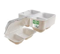 CaterCo Disposable Bagasse Clamshell Food Containers - 9 x 6 inch 2 Compartment 50 Pack Biodegradable Sugarcane Container, Compostable, Eco-Friendly, Takeaway Boxes, 50 Pack - 9x6 Inch, 2 Compartment