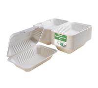 CaterCo Disposable Bagasse Clamshell Food Containers - 9 x 6 inch - 50 Pack - Biodegradable Sugarcane Container Box, Compostable, Eco-Friendly, Takeaway Boxes, 50 Pack (9x6 Inch, 1 Compartment)