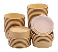 CaterCo Disposable Kraft Salad Bowls with Lids (500ml - 300 Sets) - Food Containers for Hot/Cold Use for Takeaway, Round Leakproof Kraft Paper Container, Microwavable, Eco-Friendly (500ml - 300 Sets)