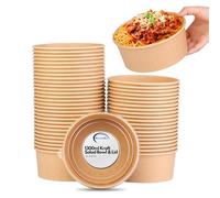 CaterCo Disposable Kraft Salad Bowls with Lids - Versatile Food Containers for Hot/Cold Use for Takeaway, Round Leakproof Kraft Paper Container, (1300ml - 50 Sets)