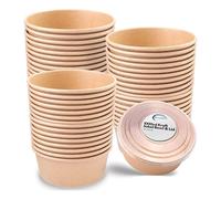 CaterCo Disposable Kraft Salad Bowls with Lids - Versatile Food Containers for Hot/Cold Use for Takeaway, Round Leakproof Kraft Paper Container, (1000ml - 50 Sets)
