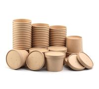 CaterCo Disposable Kraft Soup Containers with Lids (12oz / 340ml - 100 Pack) Brown Paper Takeaway Paper Soup Cups, Microwave & Freezer Safe Ice Cream Container, Eco-Friendly (12oz / 340ml - 100 Pack)