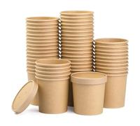 CaterCo Disposable Kraft Soup Containers with Lids (16oz / 470ml - 100 Pack) Brown Paper Takeaway Paper Soup Cups, Microwave & Freezer Safe Ice Cream Container, Eco-Friendly (16oz / 470ml - 100 Pack)