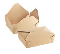 CaterCo Medium Kraft Takeaway Food Boxes 100 X No8 49oz (1400ml) - Biodegradable Leakproof Containers for Burgers, Deli & Party Meals - 170x140x65mm - Disposable Cardboard Food Boxes (No8-100 Pack)