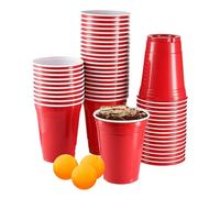 CaterCo Red Party Cups 12oz (350ml) - 100 Pack - Disposable and Reusable Plastic Cups for Parties, Birthdays, Picnics, and Christmas and Games - Sturdy and Versatile (12oz - 100 Pack)