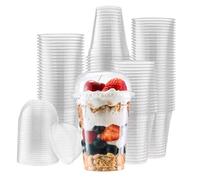 CaterCo Smoothie Cups with Dome Lids (500 Pack - 16oz / 470ml) - Plastic Smoothie Cups, Reusable/Disposable, Recyclable Clear Cups for Takeaway, Milkshake, Slushie, Iced Drinks - (16oz - 500 Pack)