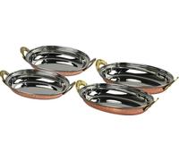 Catergold 4 Serving Dish Set Traditional Hammered Copper & Stainless Steel with Brass Handles (2X 7Inch & 2X 8Inch)