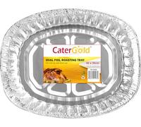 Catergold Aluminium Oval Foil Roasting Tray with Lid Food Container Silver Foil Tin Tray Disposable Reusable for Meal Prep Cooking Baking BBQ Freezer Storage (2Pcs Tray 46x36cm)