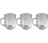 Catergold Cafe Mugs Coffee Tea Cup Stylish Glass Temperature Resistant Cold & Hot Drinks Ideal for Ice Cream Latte Espresso Cappuccino Hot Chocolate With Mug Handle Clear 245ml Pack Of 3