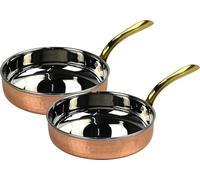 Catergold Copper and Stainless Steel Frying Pan Set 2 Piece Hammered with Brass Handles Traditional Cooking Pans (2X 530ml)