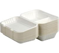 Catergold Eco-Bio Bagasse Clamshell 2CP Takeaway Box 10 x 6 Inch Biodegradable Sugarcane Food Packaging (50)
